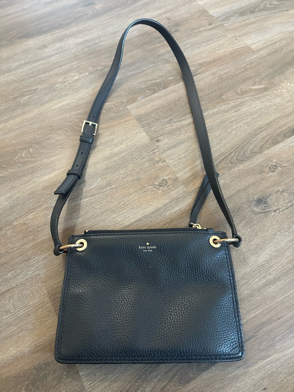 kate spade Black Pebbled Leather Crossbody with Gold-Tone Details